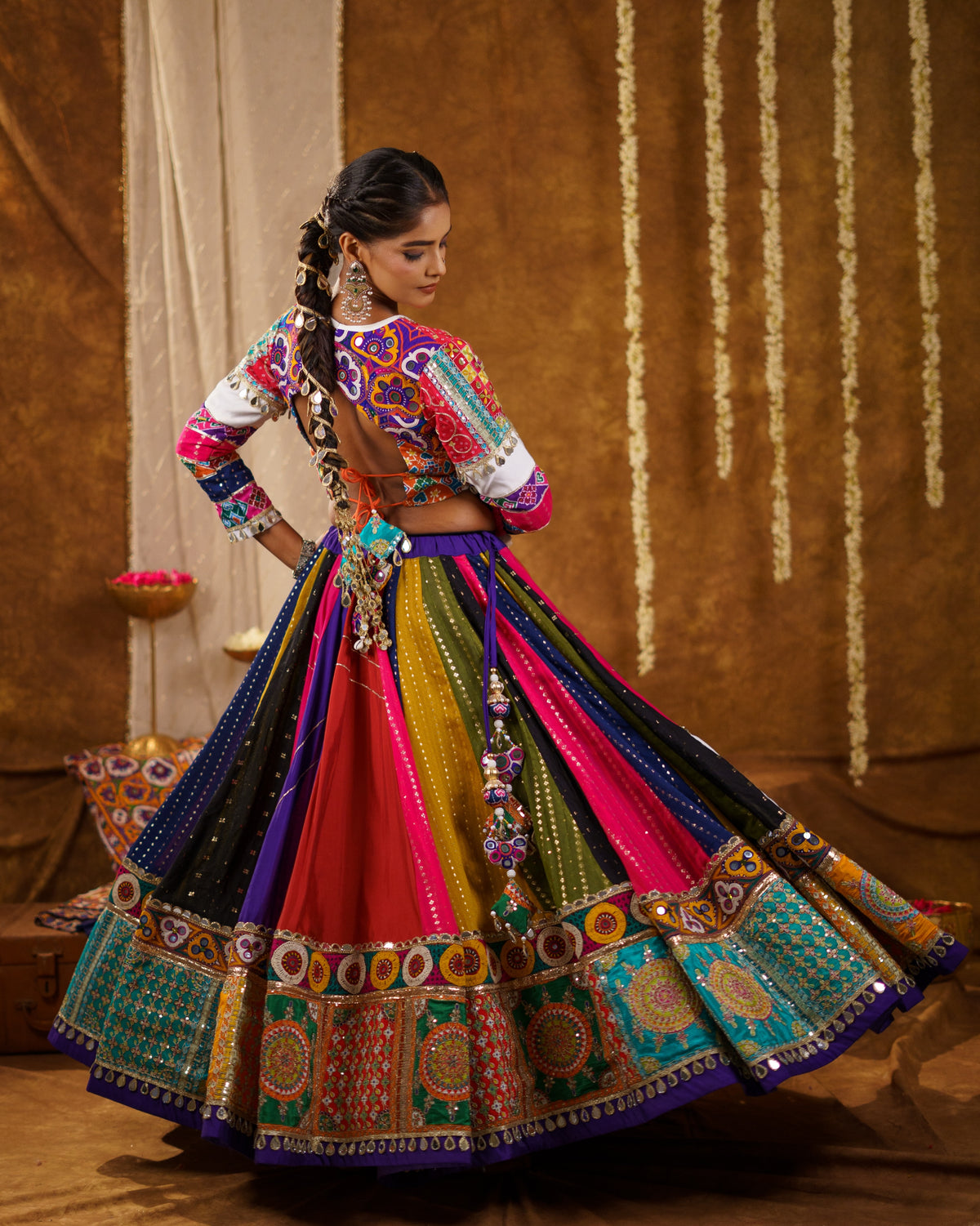 Wisha Vibrant Multicolor Bandhani & Mirror Work Chaniya Choli