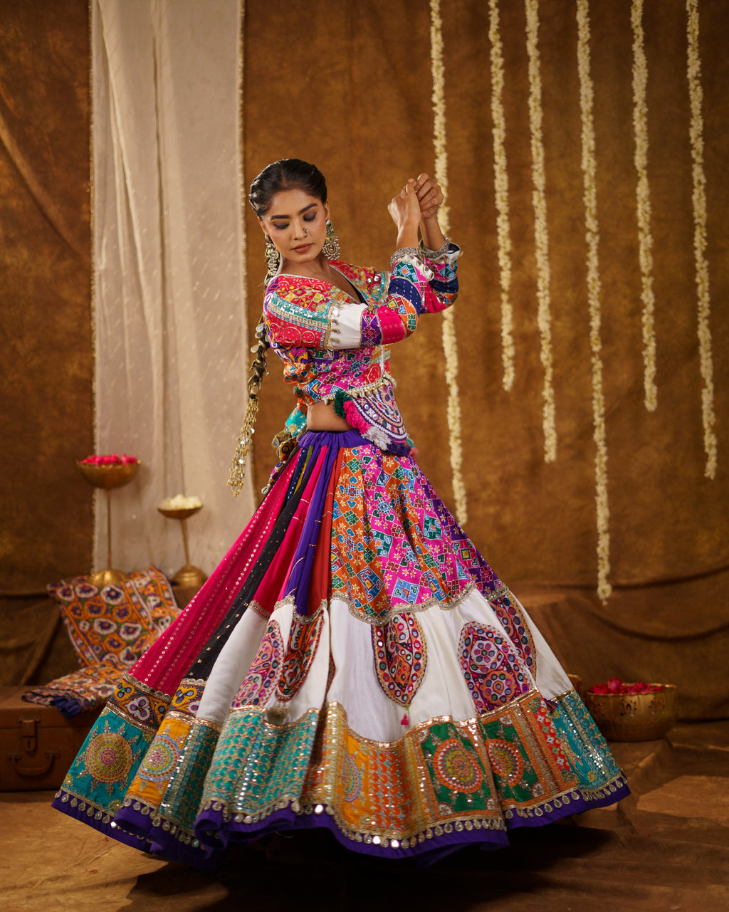 Wisha Vibrant Multicolor Bandhani & Mirror Work Chaniya Choli