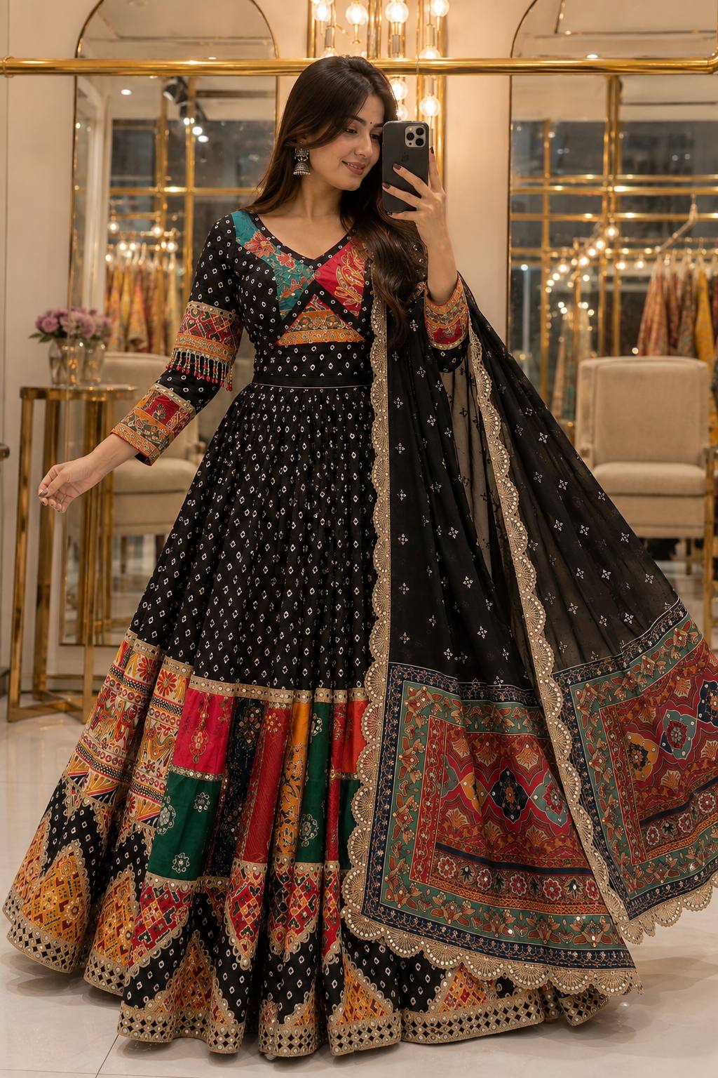 Gunjan Black Bandhani Meets Glam Choli