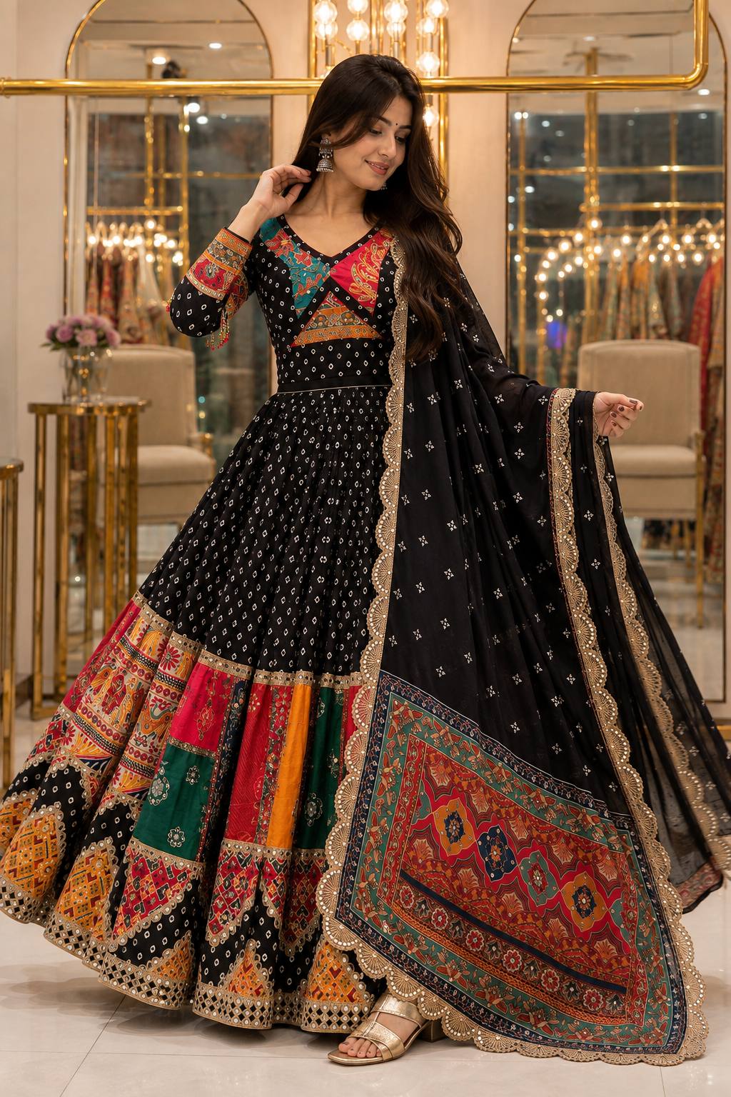 Gunjan Black Bandhani Meets Glam Choli