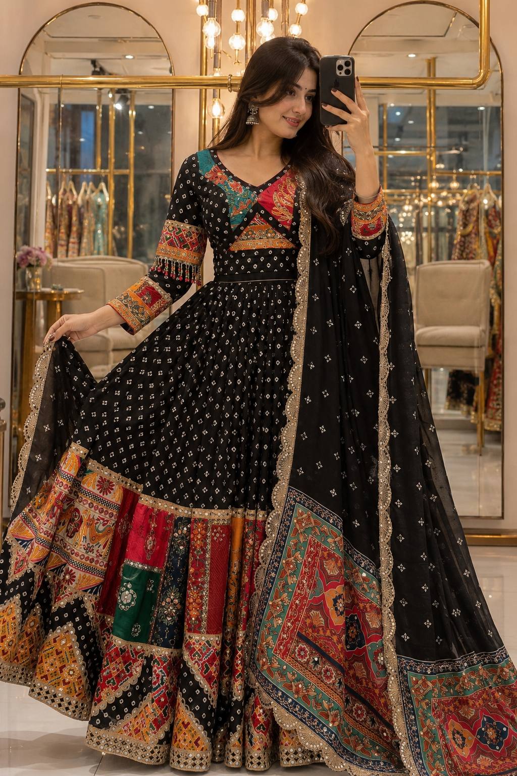 Gunjan Black Bandhani Meets Glam Choli