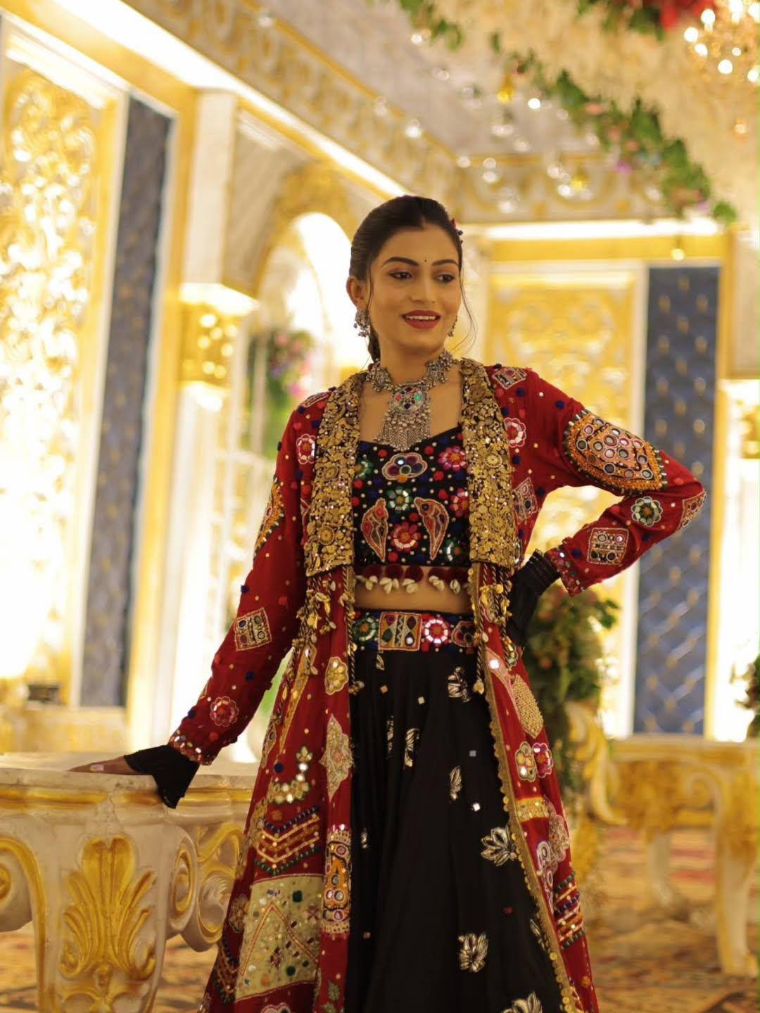Jamkudi  Traditional Mirror Work Gujarati Outfit